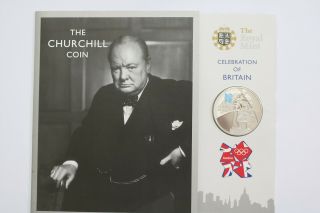 Uk Gb Churchill 5 Pounds 2010 Silver Proof Large Cover B21 Cg48
