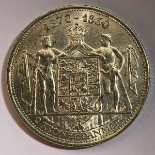 1930 Denmark 2 Kroner Kings 60th Birthday Unc Silver Coin