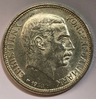 1930 Denmark 2 Kroner Kings 60th Birthday Unc Silver Coin 2