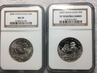 2008 S Bald Eagle Half Dollar Commemorative 2 Coin Set Ngc Pf70 & Ms70 (2 Coins)