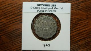 Seychelles East Africa 1943 10 Cents George Vi Copper - Nickel Scalloped Coin