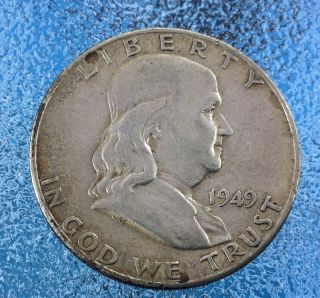 1949 S Benjamin Franklin Silver Half Dollar - 90 Silver - Detail