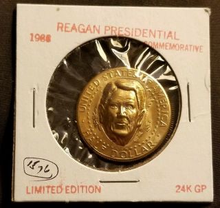 Ronald Reagan 1988 24k Gold Plated Pop Out Repousse Kennedy Half Dollar Medal