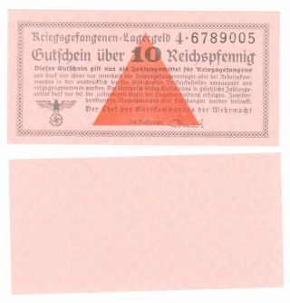 Germany Ww2 Pow Camp Money 10 Reichspfennig Lagergeld Historical Document Unc