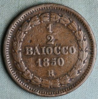 1850 - Vr Italian States Papal States 1/2 Baiocco World Coin Combined