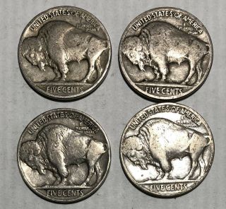 4 Buffalo Nickels With Dates 1925,  1935 2 - 1936 2