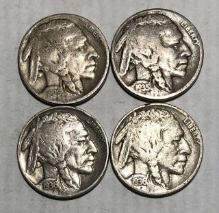 4 Buffalo Nickels With Dates 1925,  1935 2 - 1936 3