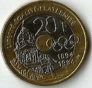 France,  20 Francs 1994.  Pierre De Coubertin.
