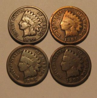 1890 1891 1892 1893 Indian Head Cent Penny - Mixed - 115fr