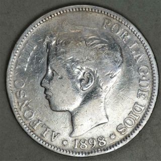 Spain 1898 Sg - V 5 Pesetas Silver Coin