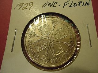 1929 Uncirculated English Florin Coin.  500 Silver C/s & H Available