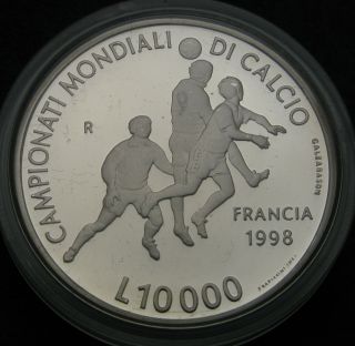 San Marino 10000 Lire 1998r Proof - Silver - Soccer Championship - 1459