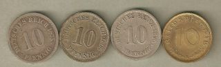 Lote 4 Coins 10 Pfenng 1875/96/98/1936alemanha