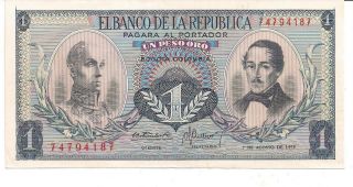 Colombia 1 Peso 7 Agosto 1973 Au