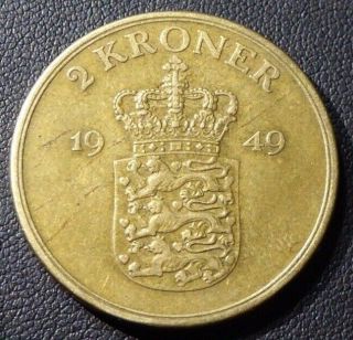 Denmark 2 Kroner 1949 World Foreign High Value Bronze Coin Aau