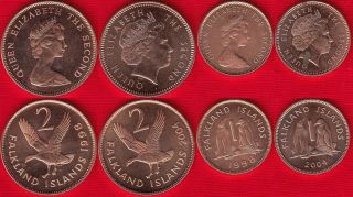 Falkland Islands Set Of 4 Coins: 1 - 2 Pence 1998 - 2004 Unc