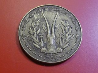 West African States 5 Francs,  1976,  Gazelle Animals