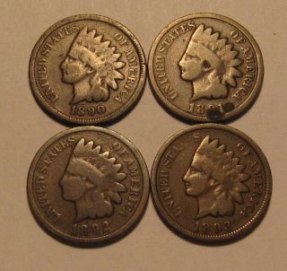 1890 1891 1892 1893 Indian Head Cent Penny - Mixed - 131su