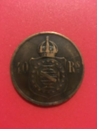 1873 Brazil 40 Reis Coin Petrus Ii