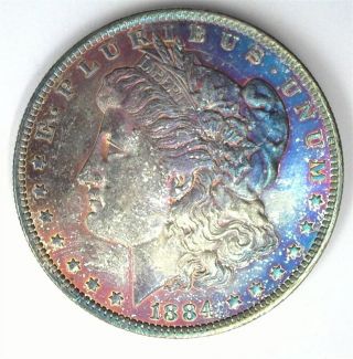 1884 - O Morgan Silver Dollar Near Gem Uncirculated Iridescent Toning