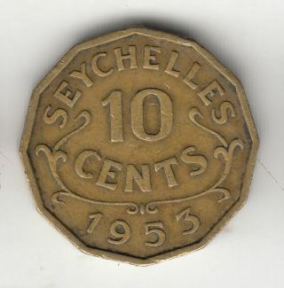 Seychelles 10 Cents 1953 Queen 270d By Coinmountain