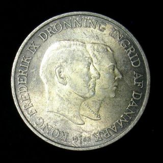 1953 Denmark 2 Kroner Km 844 Bu Silver Coin