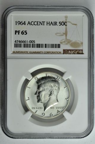 1964 Accent Hair 50c Silver Proof Kennedy Half Dollar Ngc Pf 65