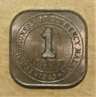 Malaysia - Malaya 1 Cents 1943 Brilliant Uncirculated Coin
