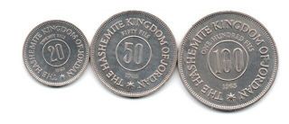 1965 Hashemite Kingdom Of Jordan 3 Coin Fils Set 20/50/100 Fils Unc.