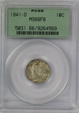 1941 - D Pcgs 10c Silver Mercury Dime Ms66fb Ogh Green Label Holder Full Bands