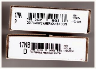 Us 2017 Sacagawea Dollar - Unc.  P & D Rolls In Boxes 17na &17nb - $50 Face