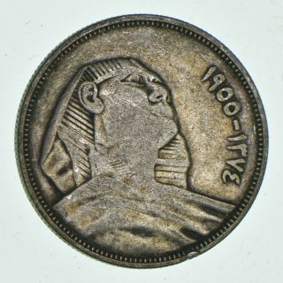 Silver - World Coin - 1900 Egypt 10 Qirsh - World Silver Coin - 7.  2 Grams 723