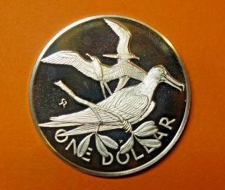 British Virgin Islands Silver Proof One Dollar 1973.  0.  925 Silver.  Frigate Bird