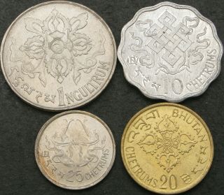 Bhutan 10,  20,  25 Chetrums,  1 Ngultrum 1974 - 4 Coins - 830 ¤