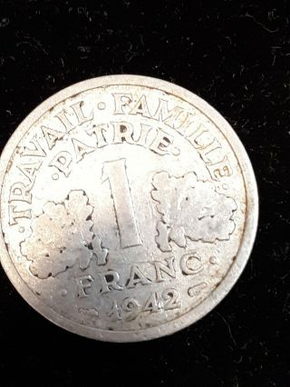 1942 B France 1 Franc World Coin Km902 Wwii Double Bit Axe Oak French