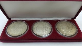 1921 - Pds 3 Coin Morgan Silver Dollar Set In Littleton Case - Usa