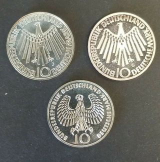 (3) 1972 Olympic 10 Deutsche Mark Silver Coins - Bu