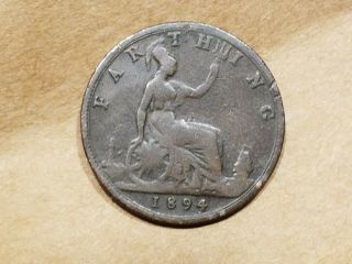1894 Great Britain Farthing United Kingdom England English Uk Coin 1/4 Pence
