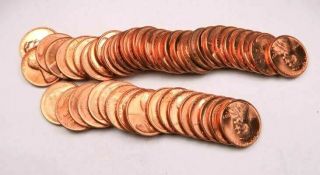 (1) 1957 - D Wheat Penny Cent Roll - Gem Bu (red) - 50 Coins In Tube