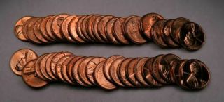(1) 1958 - D Wheat Penny Cent Roll - Gem Bu (red) - 50 Coins In Tube