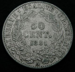 France 50 Centimes 1881 A - Silver - F/vf - 1705