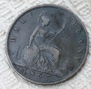 Great Britain - Queen Victoria - 1/2 - Half Penny 1867 - Km - 748.  2 - Very Fine