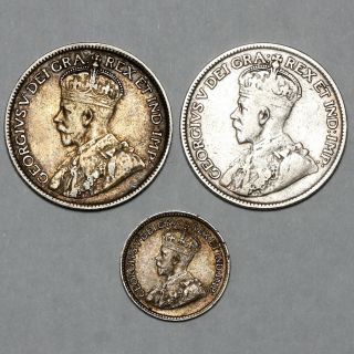 1917 C King George V Canada Newfoundland 25 Twenty Five & 5 Five Cents Coins