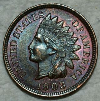 Brilliant Uncirculated 1903 Indian Head Cent Richly Toned Specimen