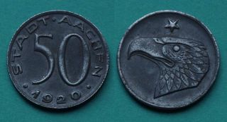 Germany - 50 Pfennig Aachen Eagle 1920 Notgeld Iron Rar (22893