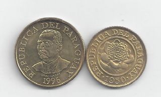 2 Different Coins From Paraguay - 1950 1 Centimo & 1996 10 Guaranies