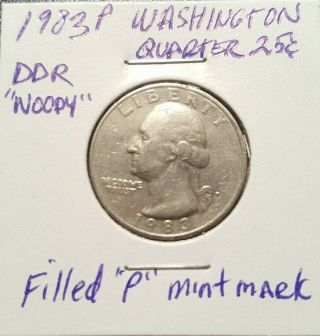 1983 P Wash.  Error Quarter 25c Dbl Die Reverse " Woody " Filled P Mark Norsrv