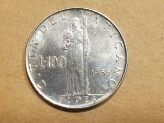1955 Vatican City 100 Lire Coin Holy See Pope Pius Xii