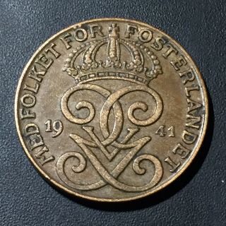 Old Foreign World Coin: 1941 Sweden 2 Ore