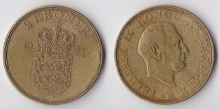 1957 Denmark 2 Kroner Coin